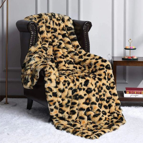 Одеяла Роскошное леопардовое стежковое одеяло для декора комнаты, пледовое покрывало с волосатыми зимними покрывалами для кровати, чехол для дивана, большой толстый пушистый 231212