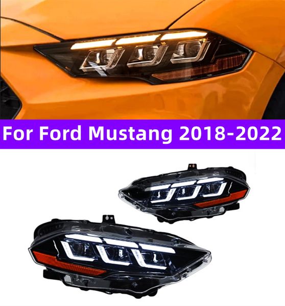 Ford Mustang için Araba Farları 20 18-20 22 LED kafa lambası yükseltmesi DRL dinamik sinyal lambası kafa lambası ön ışık tertibatı