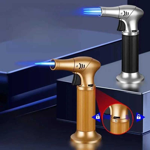 2023 Dreiflammige Hochtemperatur-Spritzpistole aus Metall, winddicht, aufblasbar, kein Gasfeuerzeug, Outdoor-Feuer, Grill, Zigarrenzünder, Geschenk