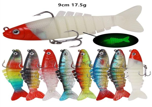 8 renk karışık 9cm 175g Çok Bölümlü Balık Silikon Yumuşak Yemler Lures 6 Hook Fishing Hooks Pesca Tackle Aksesuarları A0669464162