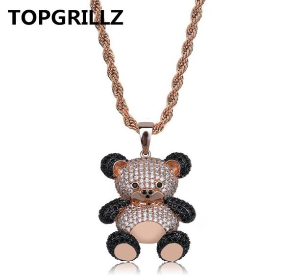 Topgrillz hip hop cobre rosa ouro prata cor zircão cúbico panda pingente colar charme para homens mulheres jóias colares presentes1572552