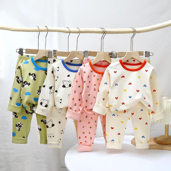 Bekleidungssets Kinder-Pyjama-Set Herbst-Baby-Lycra-Unterwäsche Jungen-Hauskleidung Lange Unterhosen für Mädchen
