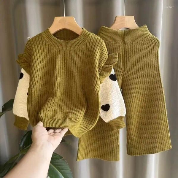 Conjuntos de roupas infantis meninas conjunto suéter bebê top calças largas outono/inverno malhas moda duas peças