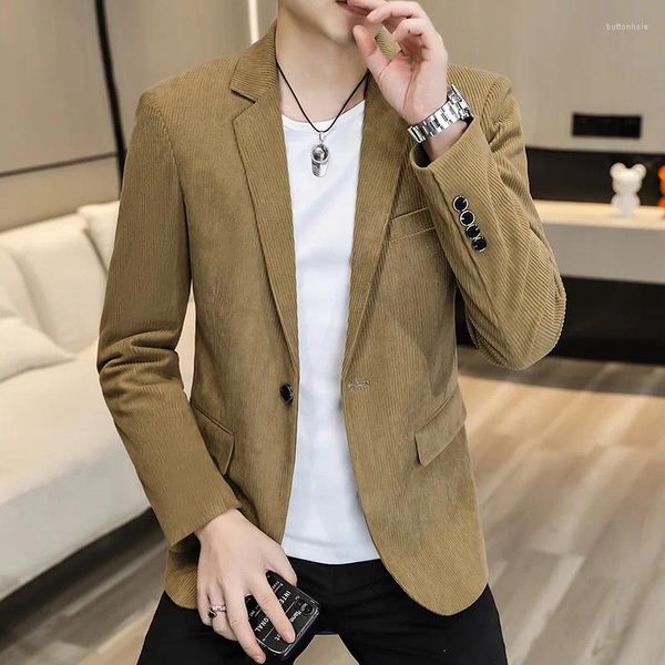 Abiti da uomo Giacca da uomo Giacca Autunno Casual Blazer da lavoro Masculino Moda Solid Maniche lunghe Bottone Costume Velluto a coste Vestiti caldi