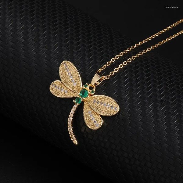 Collana a ciondolo collana per artigli placcati in oro 18k da donna con colorato insetto zircone cristallino Dragonfly Personalized Fashion Jewelry