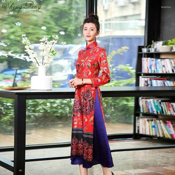 Roupas étnicas Vietnã Aodai Chinês Tradicional para Mulher Qipao Longo Vestido Oriental Moderno Cheongsam Ao Dai V1382