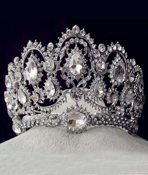 Europäische Vintage Tiaras Silber Brautschmuck Quinceanera Strass Kristall Kronen Festzug Hochzeit Haarschmuck für Bräute4659082