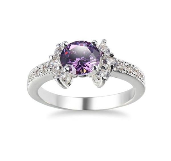 10 шт./лот LuckyShine Новое серебряное кольцо 925 пробы модное обручальное кольцо женское кольцо с аметистом и стразами ювелирные изделия Whole2915770