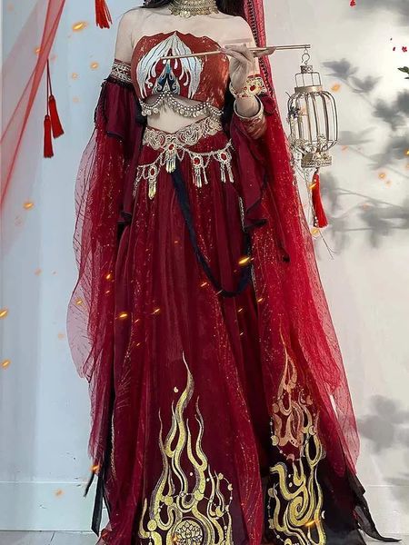 Этническая одежда Фестиваль арабской принцессы Косплей Костюм Индийское платье для танца живота Hanfu Красный комплект Вечеринка Хэллоуин Костюм 231212