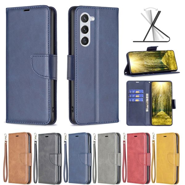 Custodie a portafoglio in pelle retrò grano di pecora S24 per Samsung S24 Plus A05 A05S A35 A55 A15 S23 FE A25 Porta carte di credito ID Slot Flip Cover Pouch Uomo Stand Pouch con cinturino