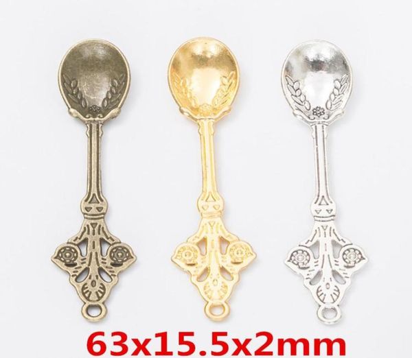 30pcs 6315mm Vintage Gümüş Renkli Altın Kaşığı Takılar Antika Bronz Kaşık Kolye Bilezik Küpe Kolyesi DIY mücevherleri7288271