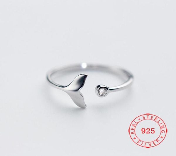 Genuino argento sterling 925 regolabile coda di pesce sirena amore anello per fidanzata moglie donne gioielli minimalisti di buona qualità Finge8758256