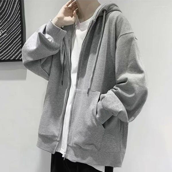 Hoodies masculinos 2023 estilo coreano cor sólida cardigan moletom moda maré solta grande tamanho com capuz jaqueta de lã 5xl