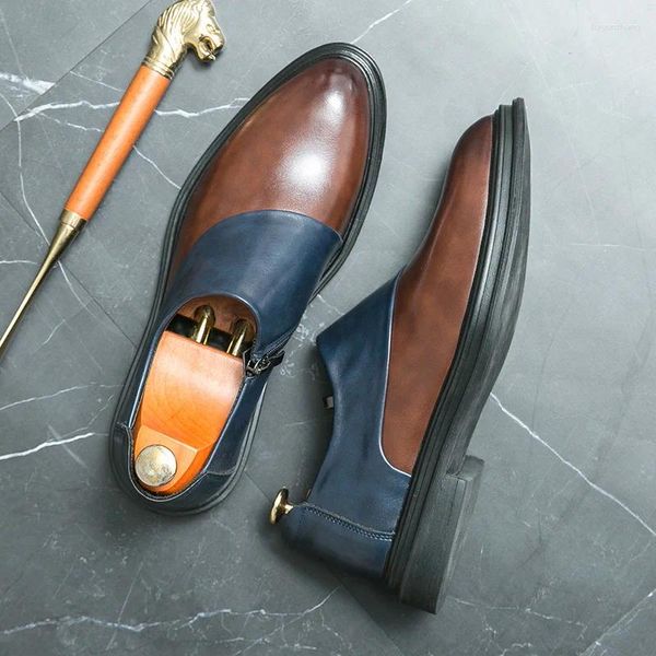 Scarpe eleganti da uomo eleganti marroni con cerniera a punta casual da uomo d'affari comode in pelle da uomo sociali 2023 Mocasines