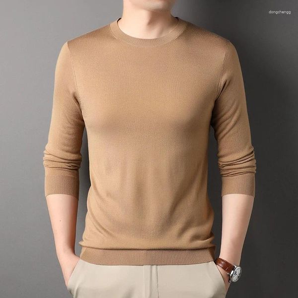 Männer Pullover Hohe Qualität Seide Lyocell Strickwaren Tops Herbst Casual Oansatz Schafe Wolle Pullover Männliche Langarm Pullover Stricken t-shirts