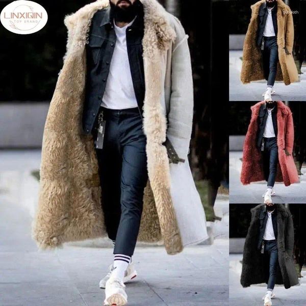 Trench da uomo 2024 LINXIQIN Giacca a vento invernale in tinta unita imitazione pelliccia Cappotto spesso giacca moda casual