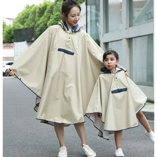 Estilo coreano pai criança chuva poncho com saco impermeável capa de chuva para crianças meninas estudantes com espaço mochila 231225