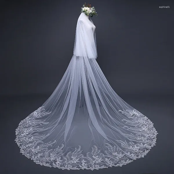 Veli da sposa Velo da sposa Coda larga 3 metri Accessori da sposa Pizzo con paillettes Bianco puro Spento