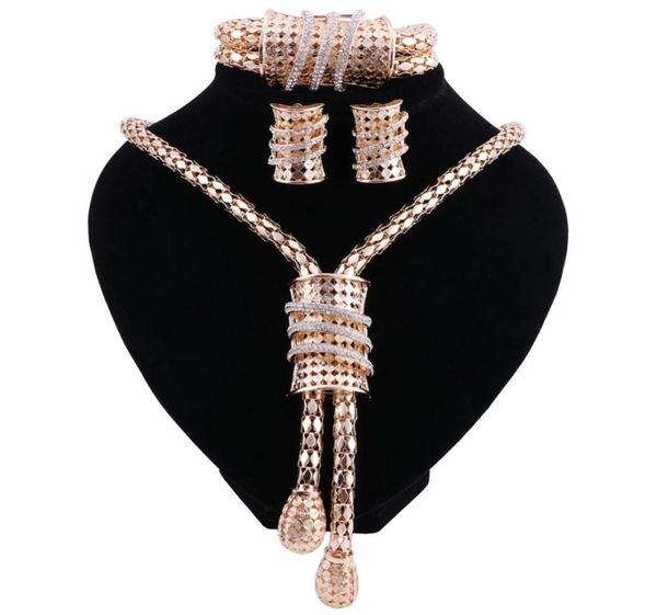 Novo conjunto de jóias de noiva goldcolor cristal colar brincos pulseira para mulheres indianas conjuntos de jóias de roupas gift9147991