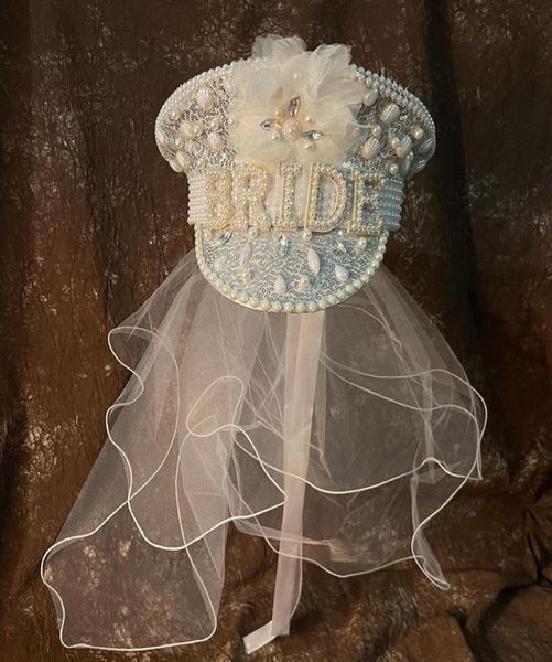 Berretti di lusso da donna sposa capitano cappello militare con abito da sposa per sergente strass festival compleanno parte cappelloBerets3245547