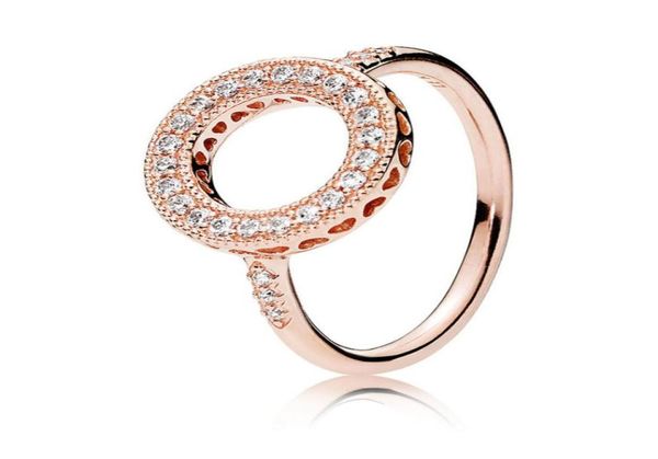 Otantik 925 STERLING Gümüş Kalpler Alyans Setleri 18K Gül Altın Halo Ring 7706661 için Orijinal Kutu