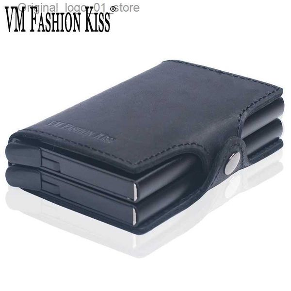 Geldclips VM Fashion Kiss kostenloser Schriftzug benutzerdefinierter Name RFID Wallet Sicherheitsinformationen Doppelkasten Aluminium Kreditkarte Halter Metall Geldbeutel Q231213