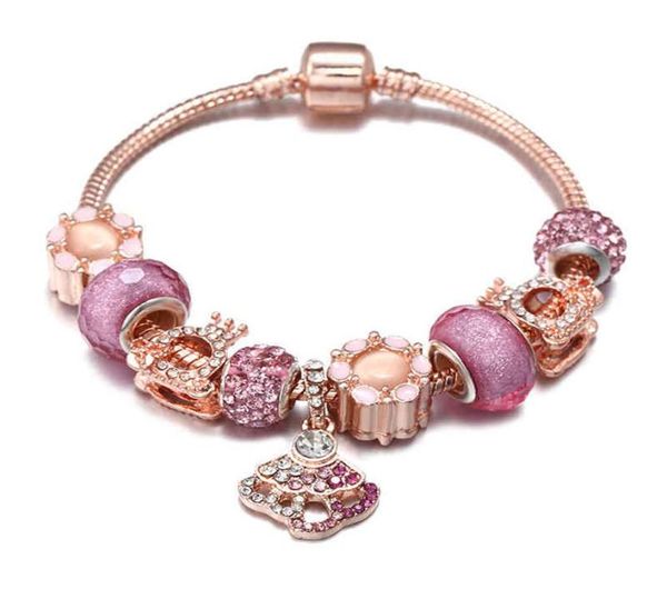 Nova pulseira de charme fêmea feminina de ouro rosa pingente diy liga grande buraco de miçanga de joias por atacado Presente 4581936