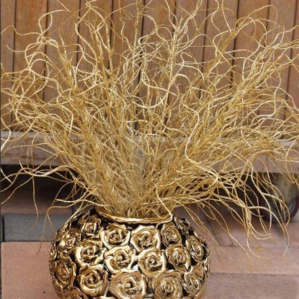 46 cm di lunghezza simulazione pianta artificiale erba dorata ornamenti natalizi glitter bling fiori artificiali per la decorazione domestica283l