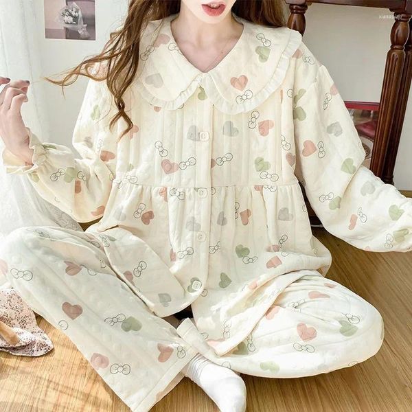 Kadın pijama 2023 Sonbahar Kış Kadınlar Hava Pamuk Loungewear Postpartum Giyim Doğum Hemşireliği Hamilelik Kalın Bebek Yaka Pijamaları