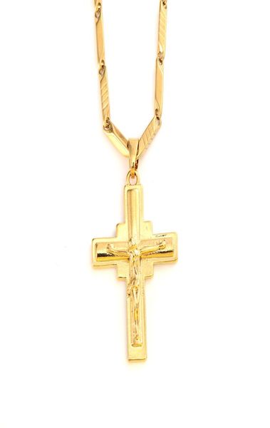 Men039s Ciondolo in oro giallo massiccio 18 k fine GF Charms Lines Collana Fabbrica di gioielli Dio regalo1316066