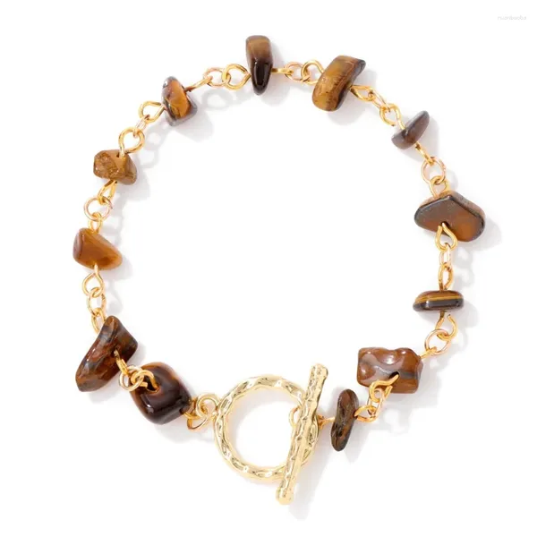 Strang Tiger Eye Chip Perlen Armbänder Unregelmäßige Naturstein Rosenquarze Amethysten Gold Farbe OT Taste Frauen Geschenke