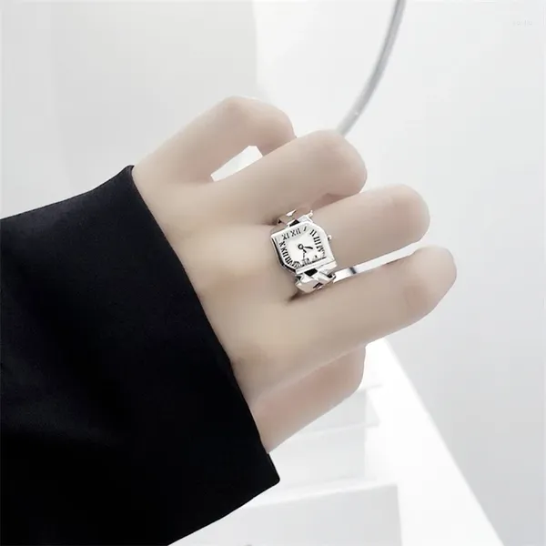 Anéis de cluster wedhoc 925 prata esterlina mini bonito retro relógio tailandês anel de abertura redimensionável para mulheres jóias de luxo festa de aniversário presente