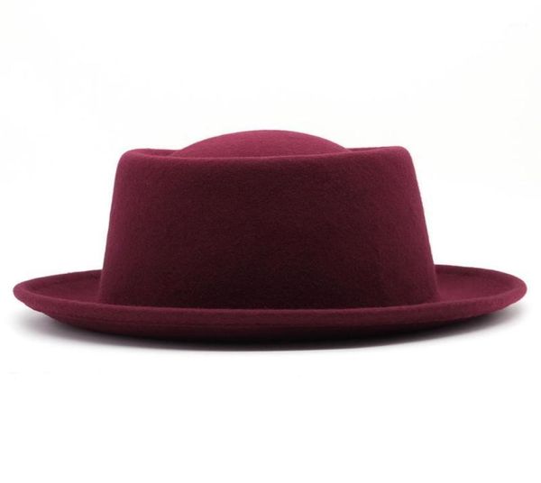 Boinas da moda cor sólida cor 100 lã Felta porco chapéu para mulheres curvas larga chapéus de lã esmagável Fedora9467667