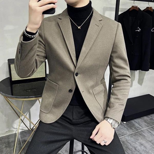 Ternos masculinos roupas de marca de lã pano terno jaquetas/masculino fino ajuste de alta qualidade negócios smoking/homem cor sólida casual blazers 4xl-m