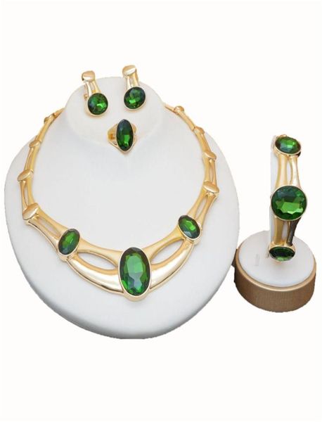 Gül Altın Yeşil Taş Takı Setleri Kadın Gelin Takı Setleri Lüks Kolye Setinde Set Setleri Saplama Damla Damla Küpeler Jewellery8964339