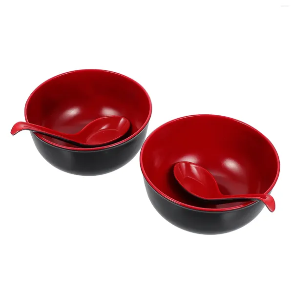 Conjuntos de louça 1 conjunto de tigelas de arroz duráveis, armazenamento de ramen de sopa de melamina (preto vermelho)