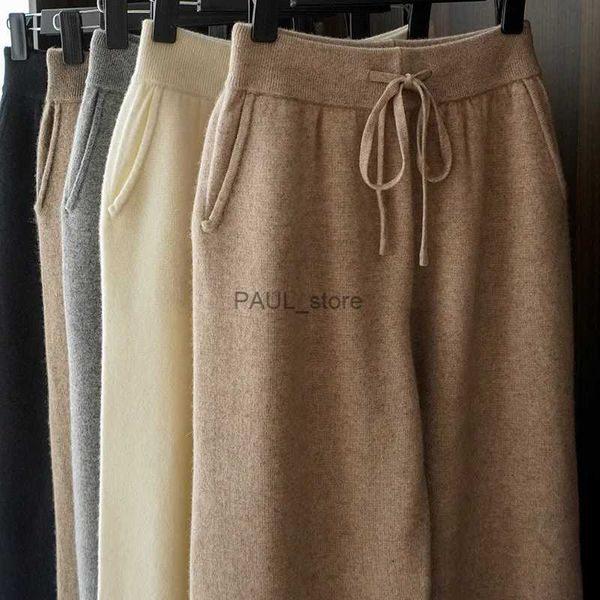 Pantaloni da donna Capris Pantaloni da donna 100% lana australiana lavorata a maglia Pantaloni a gamba larga 2021 Inverno Nuova moda Pantaloni lunghi caldi Leggings femminili in pura lanaL231211