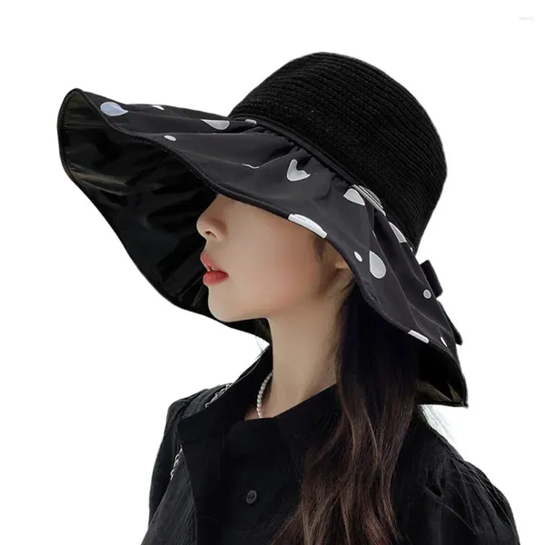 Berretti di marca Decorazione dell'arco Cappelli a secchiello Donna Colla nera Cappello da pescatore anti-ultravioletto Felame Parasole per esterni Protezione solare Panama