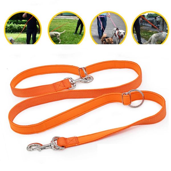 Dog Training Obediência Mergulho Pano Acolchoado Leash Dupla Cabeça Dois Dog Leashes P Colar Ajustável Longo Curto Corda Correndo Leads 231212