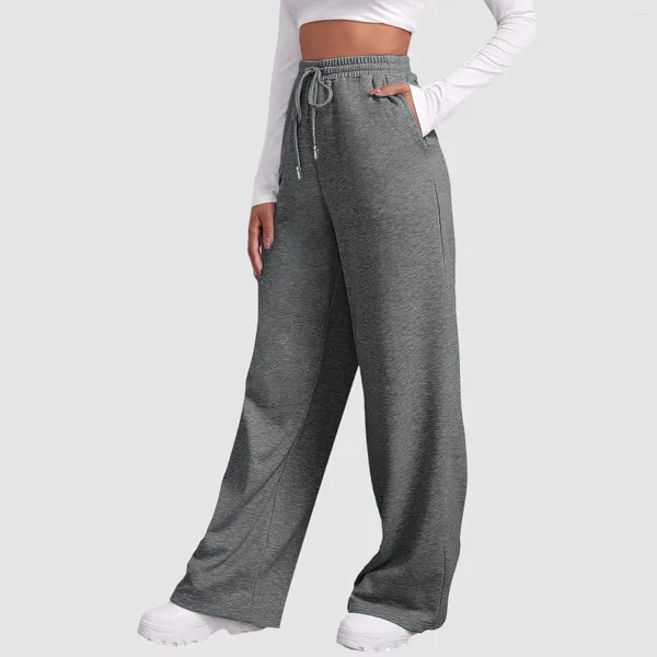 Calças femininas casuais cinza sweatpants mulheres velo perna larga preto joggers clássico baggy streetwear feminino oversized calças esportivas all-match