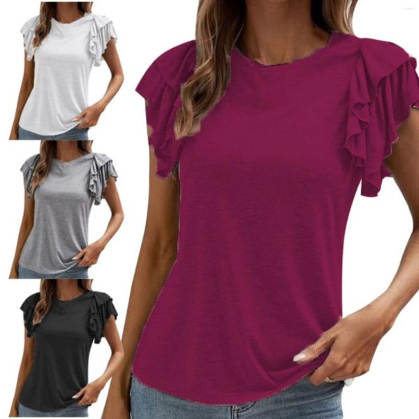 Magliette da donna Camicia da donna Moda estiva Top da donna Maniche con volant Girocollo Manica corta Abito maglione Tunica altalena