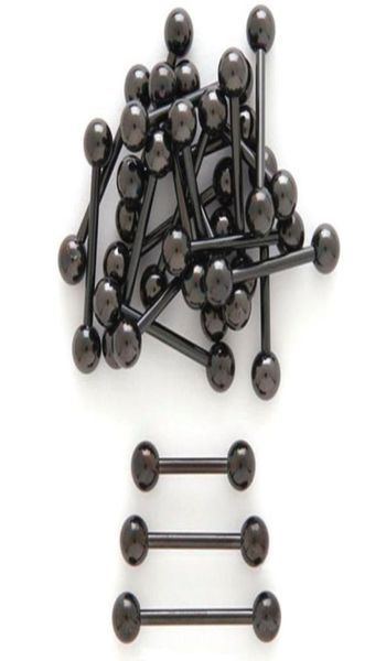 50pcs Jewelryall Siyah Titanyum Dil Yüzük Çanları 14G16mm Meme ucu Kulak Gövde Delme Takı Düz ​​Barbells1578613