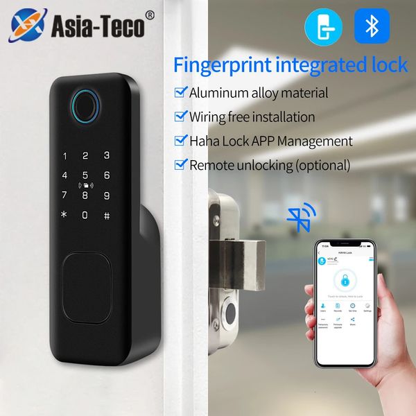 Türschlösser HahaLock App Fingerabdruck Smart Lock Wasserdichtes Außentor Bluetooth Passwort RFID-Karte Keyless Deadbolt Mechanischer Schlüssel 231212
