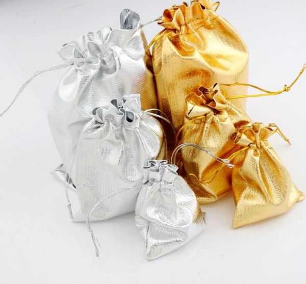 Марлевые атласные мешочки для ювелирных изделий, 100 шт., лот, серебро, позолота, Рождественские подарочные пакеты, сумка 7X9 см, 9x12 см, 13x18 см3810951