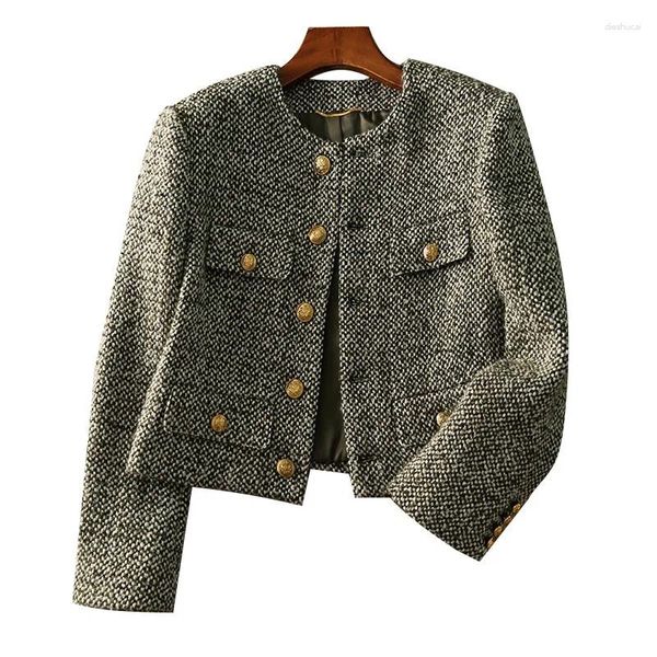 Damenjacken Koreanische Tweed-Jacke Frauen Frühling Herbst Einreiher Streetwear Oberbekleidung Stehkragen Mantel Mode Vintage Chaqueta