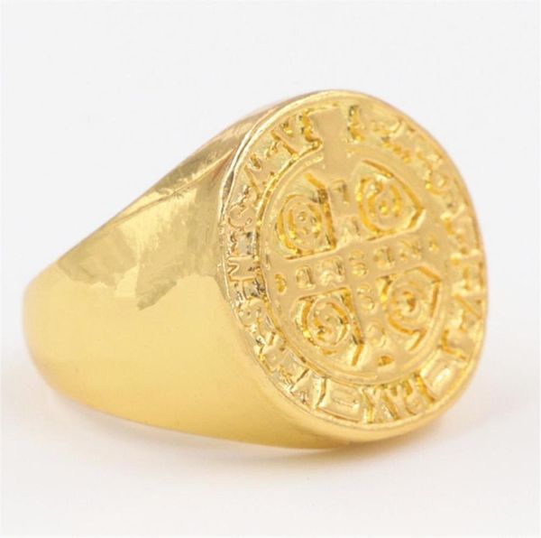 Мужское кольцо из нержавеющей стали с 18-каратным золотом в стиле панк, религиозное католическое кольцо с крестом, готические кольца, черные размеры США, от 7 до 149582382