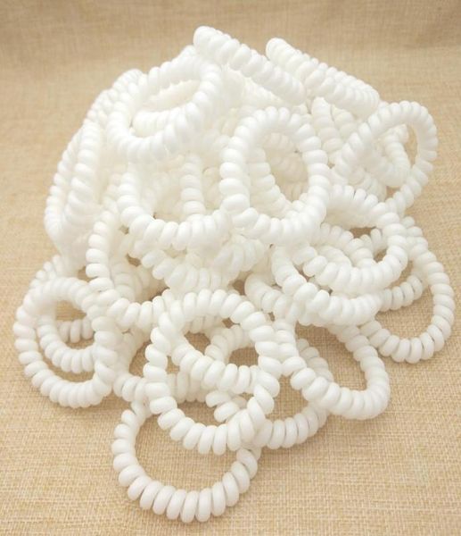 Faixas de cabelo de plástico branco, 100 peças, mulheres, meninas, tamanho 5cm, borracha elástica, fio de telefone, acessório de corda 6033254