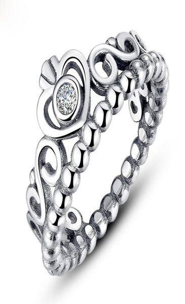 100 anelli in argento sterling S925 con corona di principi per donne e ragazze, corona di fidanzamento per il giorno di San Valentino con anello a fascia di diamanti Fashion5978367