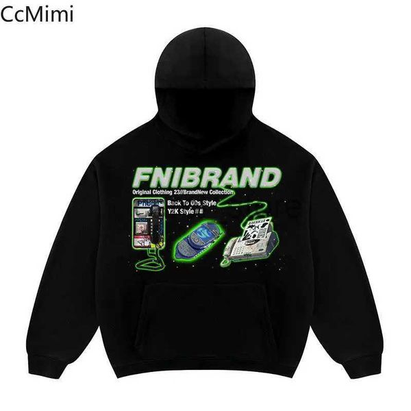 Erkek Hoodies Sweatshirts Eski Telefon Baskı Retro Rahat Kişilik Kapüşonlu Sweater Unisex Amerikan Kapşonlu Sonbahar/Kış Sokağı Top Sevimli Erkekler Giyim J231213