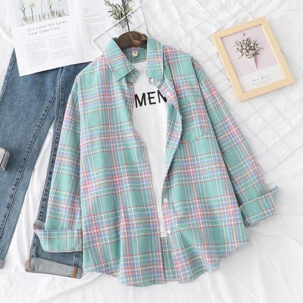 Kadın Bluzları Marka Gündelik Pazen Ekose Gömlek 2023 Sonbahar Butik Bayanlar Gevşek Bluz ve Üstler Kadın Uzun Kollu Gömlek Kıyafetleri